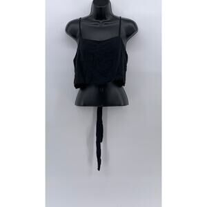 BRANDY MELVILLE Women's Black Straight-Neck Open-Back Tie Crop Top SZ OS